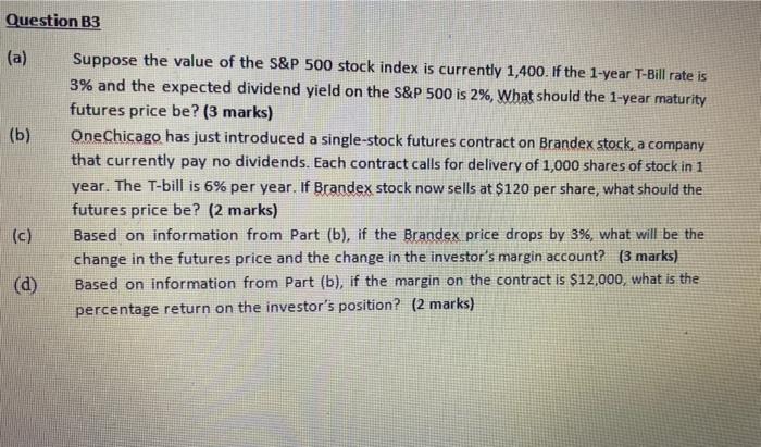 Solved (a) Suppose The Value Of The S\&P 500 Stock Index Is | Chegg.com