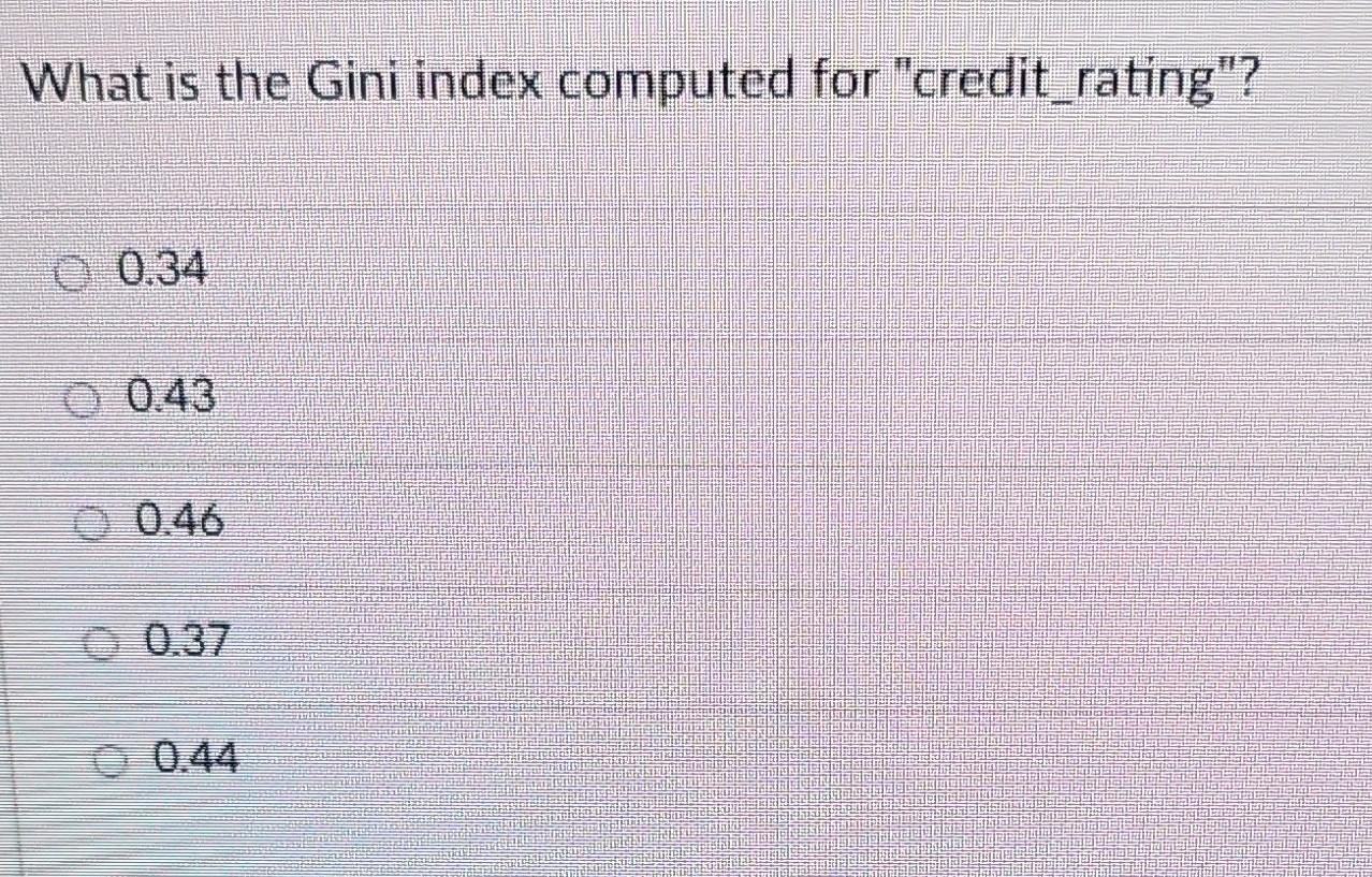Solved Given the dataset below, what is the Gini index to