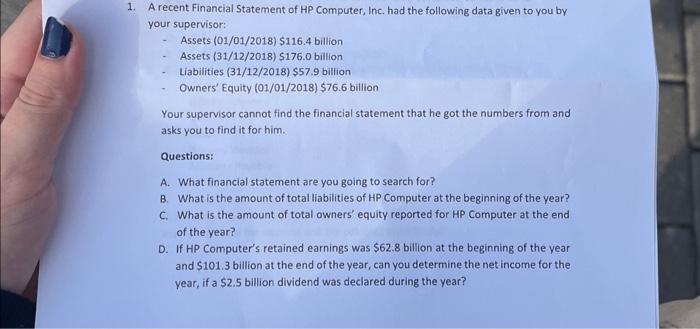 Solved A recent Financial Statement of HP Computer, Inc. had | Chegg.com
