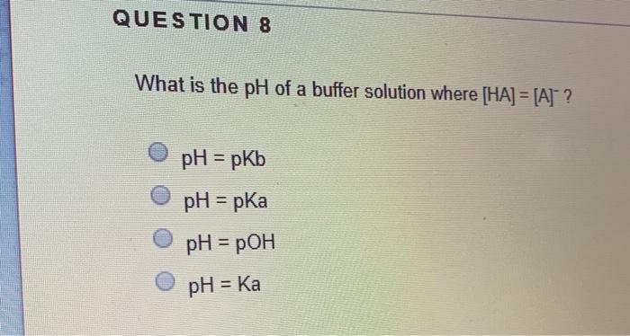 Solved QUESTION 8 What is the pH of a buffer solution where | Chegg.com