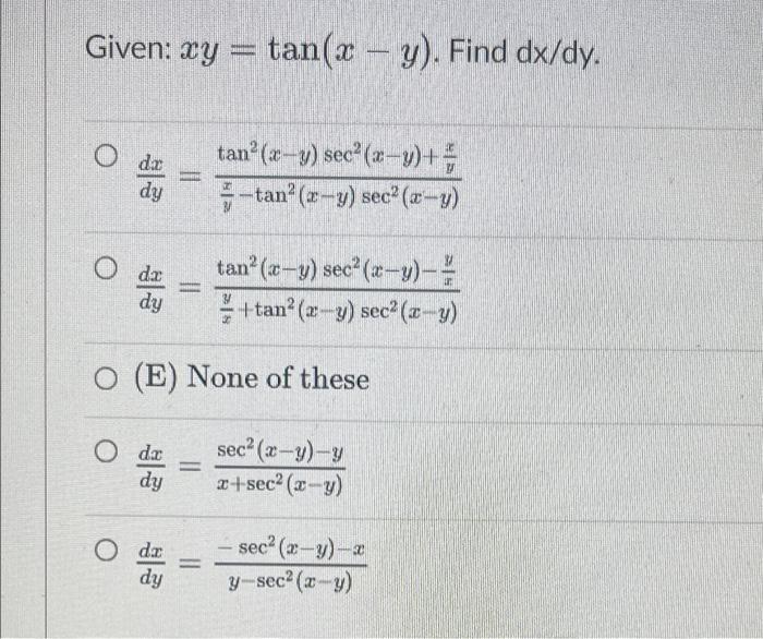 if y sec √ tan x then find dy dx