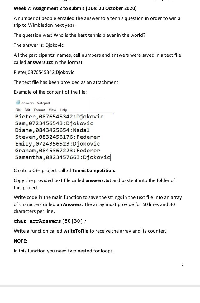 Solved Week 7: Assignment 2 to submit (Due: 20 October 2020) | Chegg.com
