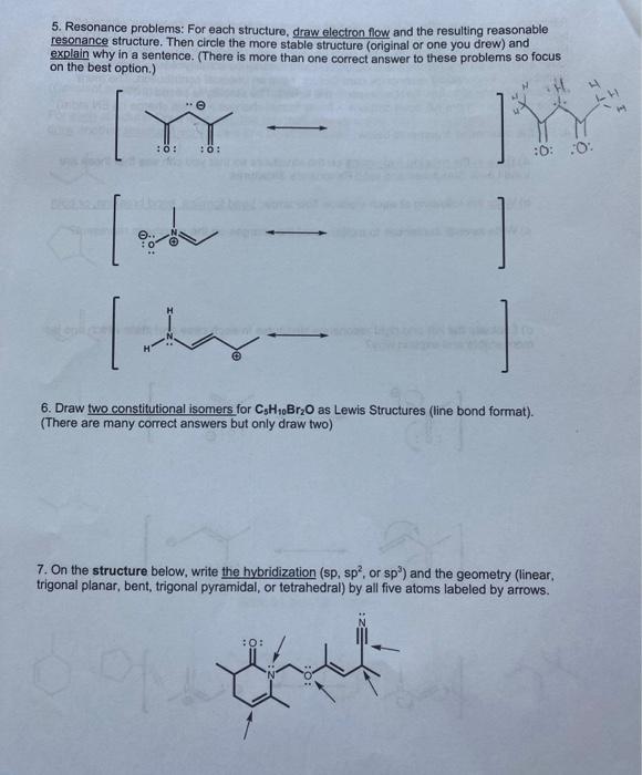 Solved 5. Resonance Problems: For Each Structure, Draw | Chegg.com