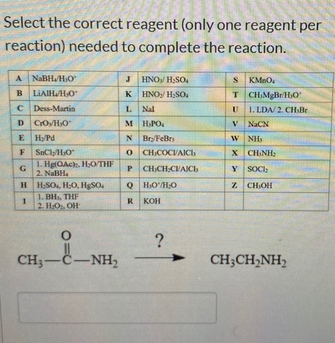 Solved Select The Correct Reagent Only One Reagent Per R Chegg Com