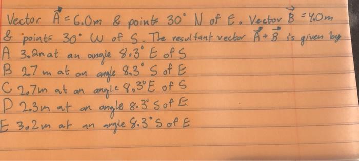 Solved Vector A 6 0m Points 30 N Of E Vector B 40 Chegg Com