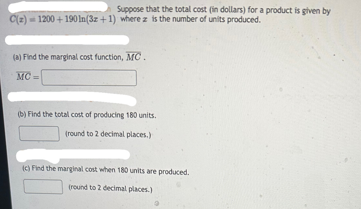 Solved Suppose that the total cost (in dollars) ﻿for a | Chegg.com