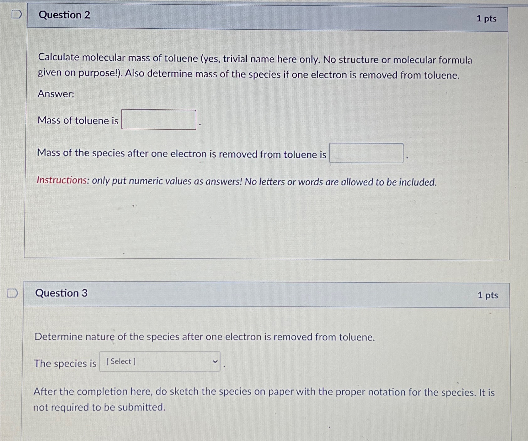 Solved Question 21ptscalculate Molecular Mass Of Toluene