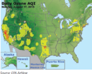 Here is a U.S. map with the peak ozone data for August ... | Chegg.com