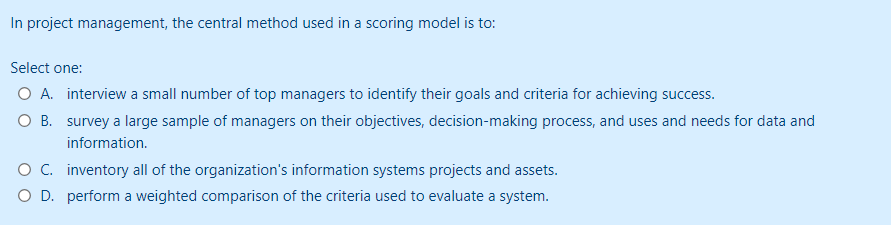 Solved In project management, the central method used in a | Chegg.com