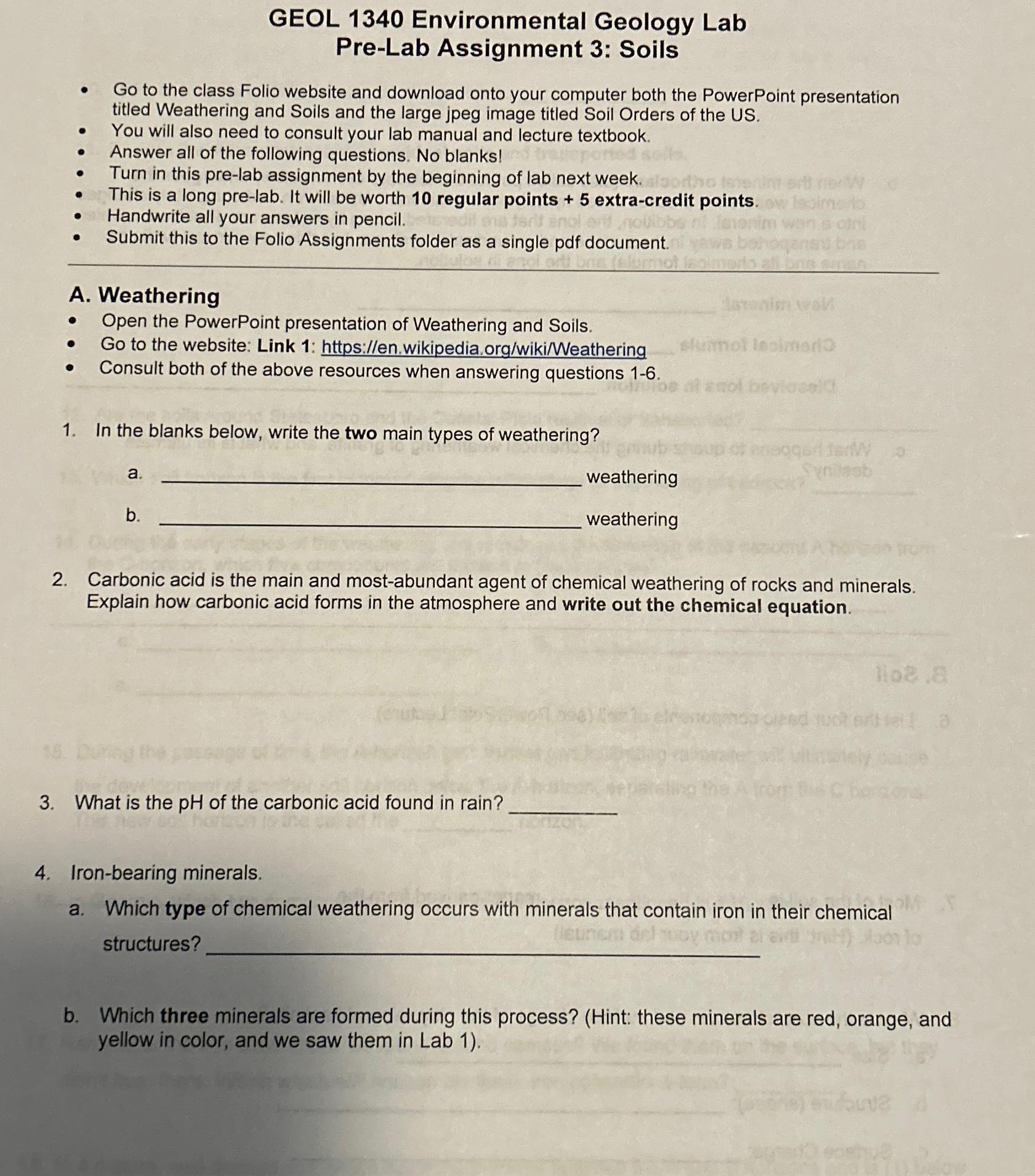 GEOL 1340 ﻿Environmental Geology Lab PreLab