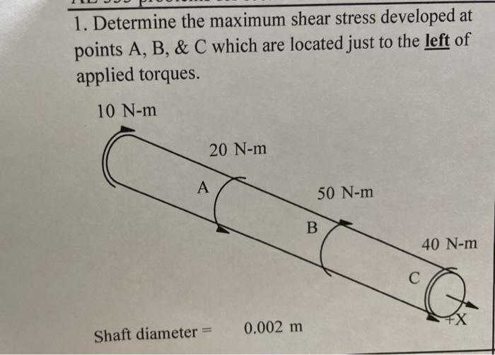Solved 1. Determine the maximum shear stress developed at | Chegg.com