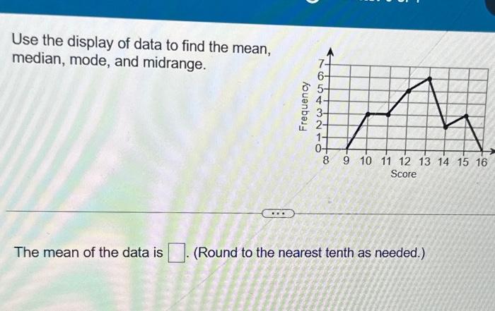 Solved Use the display of data to find the mean, median, | Chegg.com