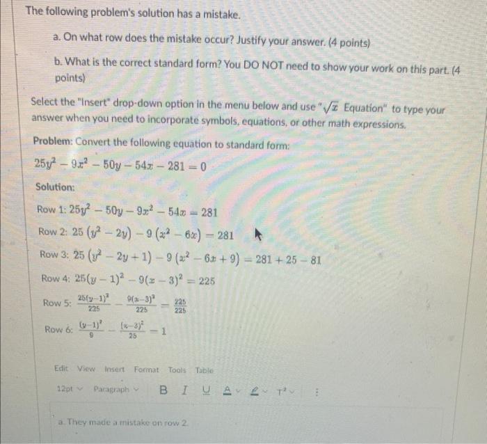 Solved The following problem's solution has a mistake. a. On | Chegg.com