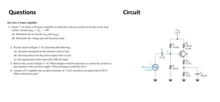 Solved The Class A Power Amplifier 1. Figure 7-42 | Chegg.com