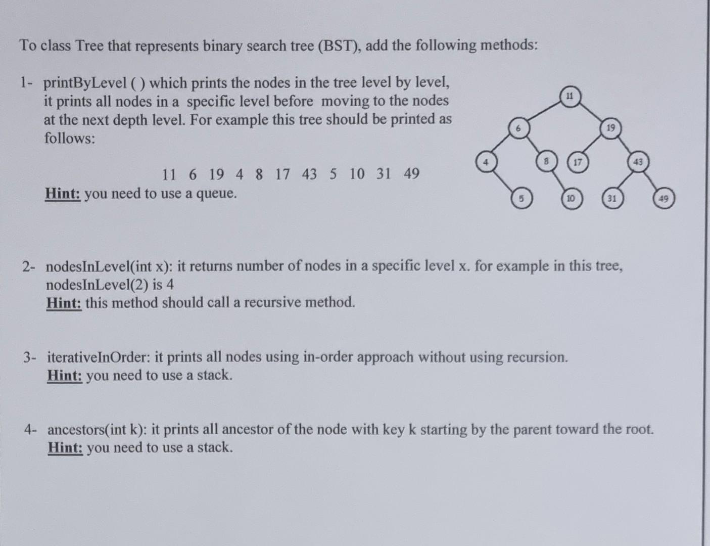 Solved To class Tree that represents binary search tree | Chegg.com