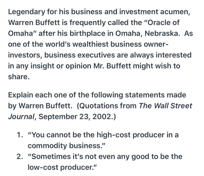 Solved Legendary for his business and investment acumen,