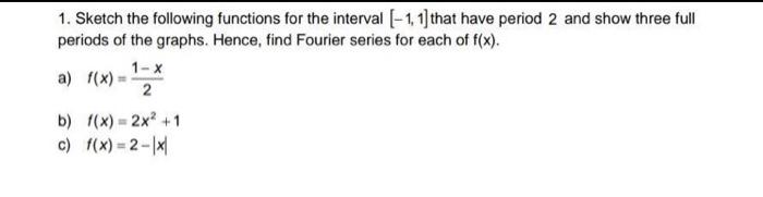Solved 1. Sketch the following functions for the interval | Chegg.com