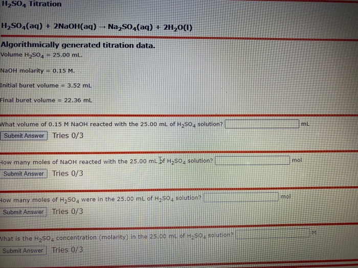Solved H2SO4 Titration H2S0,(aq) + 2NaOH(aq) Na,S04(aq) +
