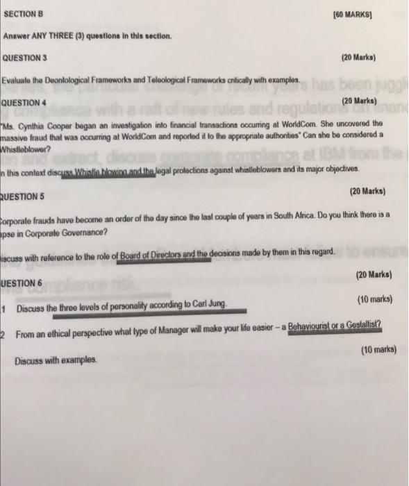 Solved SECTION B [60 MARKS Answer ANY THREE (3) Questions In | Chegg.com