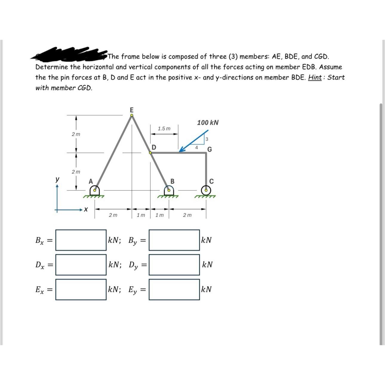 Solved The frame below is composed of three (3) ﻿members: | Chegg.com