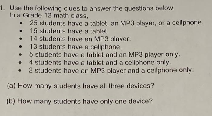 Solved 1. Use the following clues to answer the questions | Chegg.com