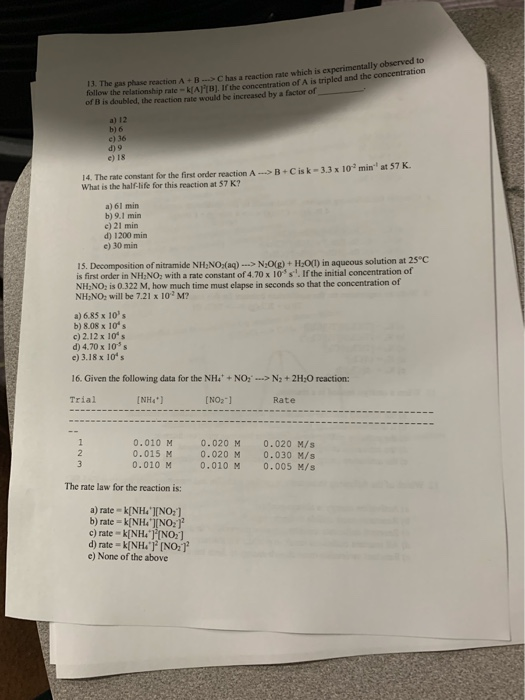 Solved The gas phase reaction A B C has a reaction rate | Chegg.com