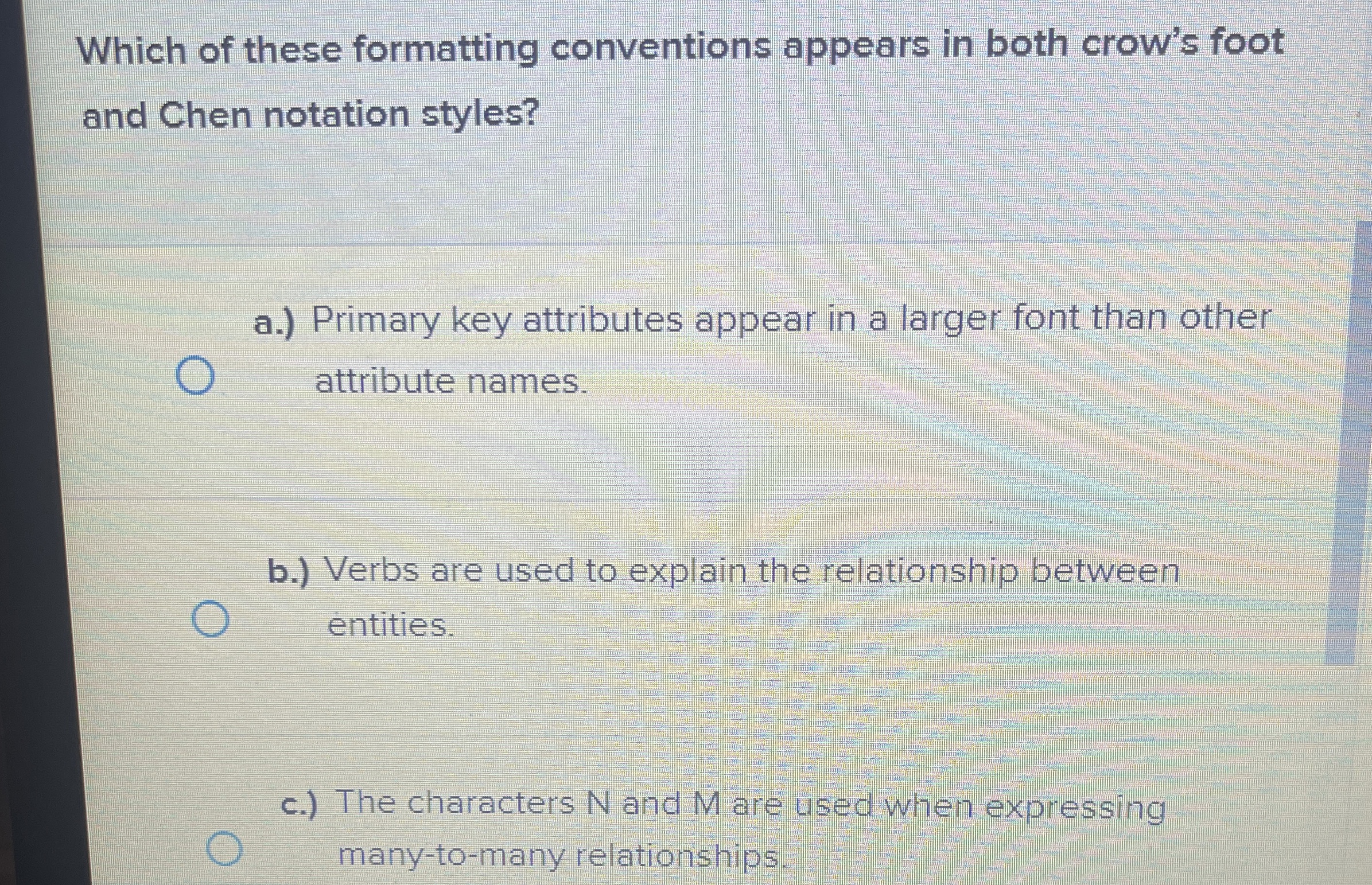 Solved Which of these formatting conventions appears in both | Chegg.com