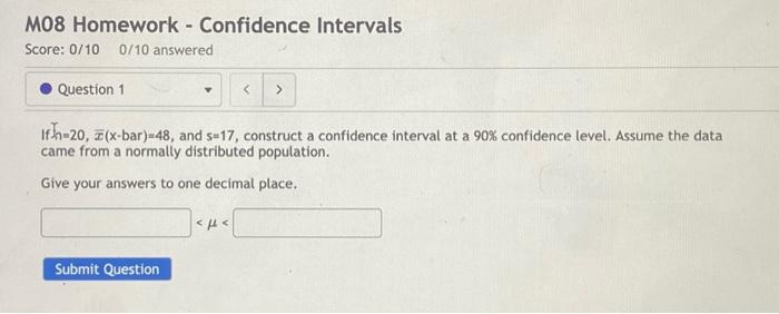 Solved M08 Homework - Confidence Intervals Score: 0/100/10 | Chegg.com