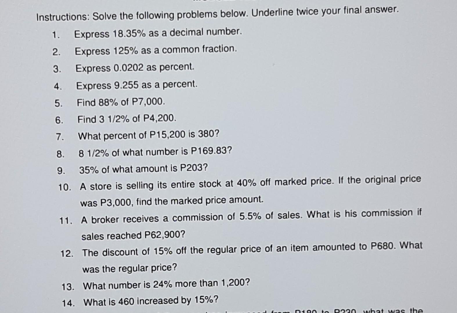 Solved Instructions: Solve the following problems below. | Chegg.com