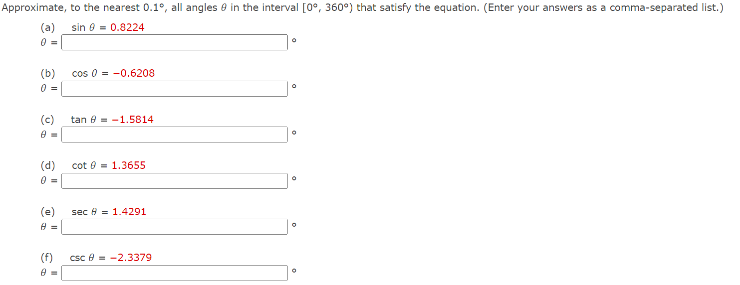 Solved Approximate, to the nearest 0.1°, ﻿all angles θ ﻿in | Chegg.com