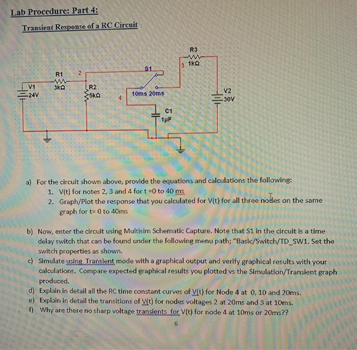 Lab Procedure: Part 4: Transient Response of a RC | Chegg.com