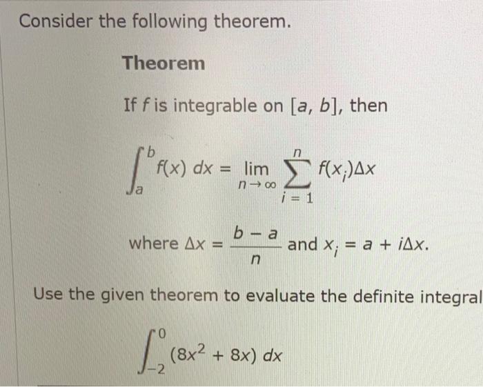 Solved Consider The Following Theorem. N If Fis Integrable | Chegg.com