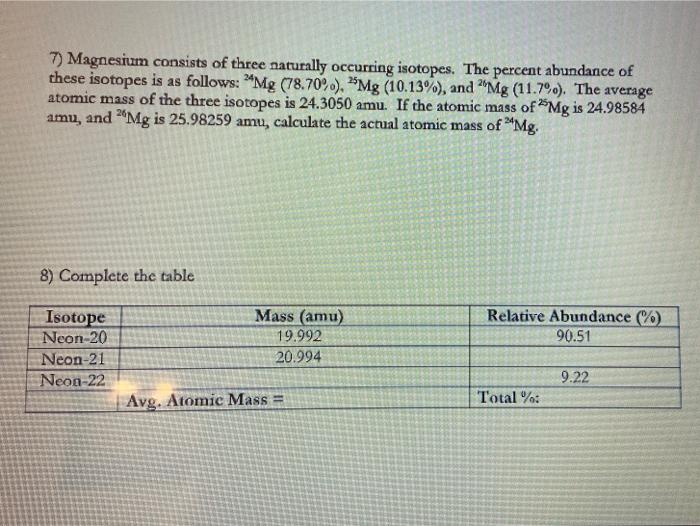 Solved Average Atomic Mass Worksheet Show All Work This Is Chegg Com