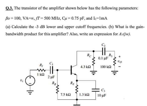 Solved 0.3. The transistor of the amplifier shown below has | Chegg.com
