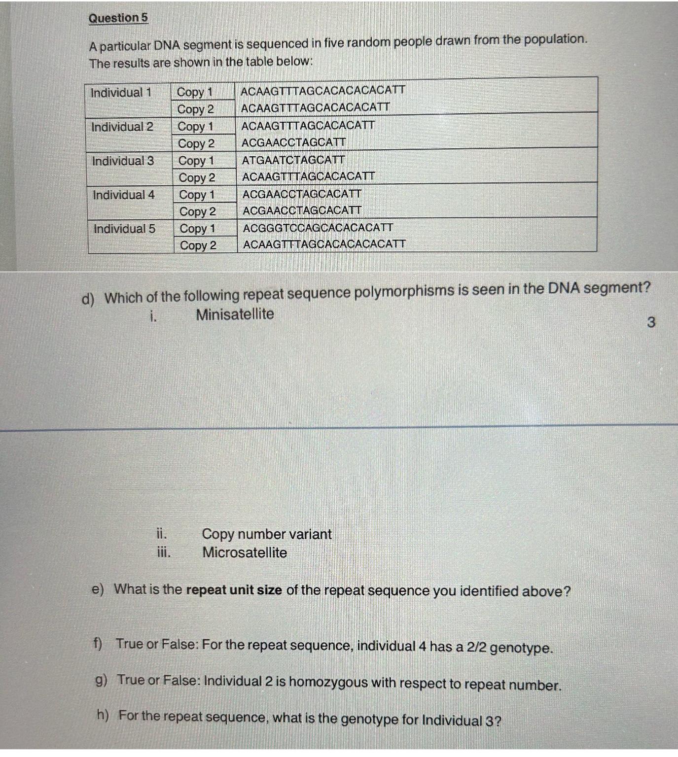 Solved Question 5A particular DNA segment is sequenced in | Chegg.com