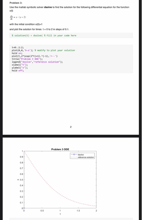 Solved Problem 3: Use the matlab symbolic solver dsolve to | Chegg.com