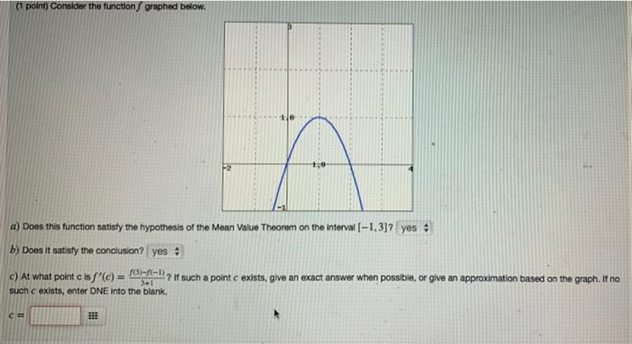 Solved (1 point) Consider the function graphed below. a) | Chegg.com