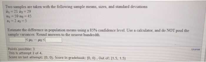 Solved Two samples are taken with the following sample | Chegg.com