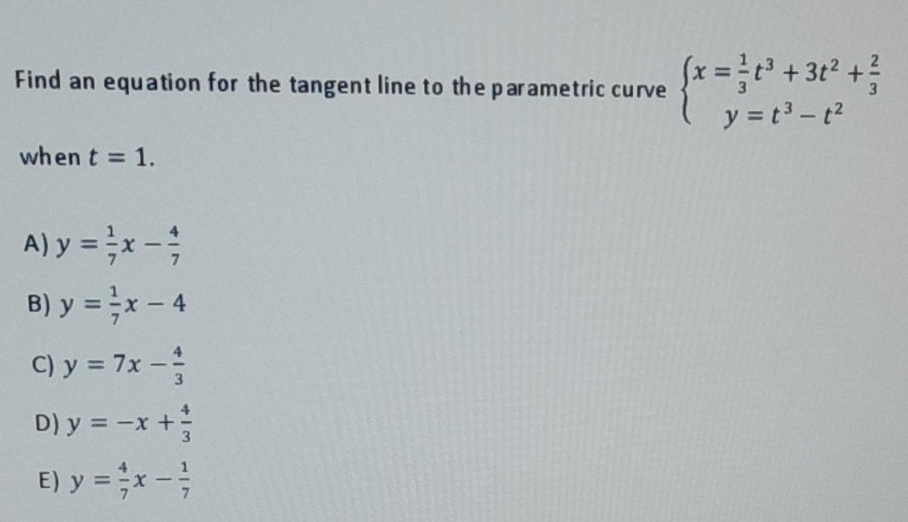 Find an equation for the tangent line to the parametric curve \( \left\{\begin{array}{c}x=\frac{1}{3} t^{3}+3 t^{2}+\frac{2}{