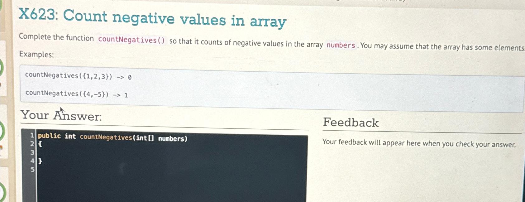 Solved X623: Count negative values in arrayComplete the | Chegg.com