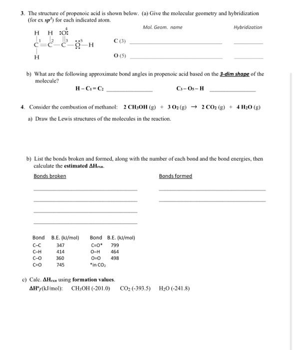 Solved 3. The structure of propenoic acid is shown below. | Chegg.com