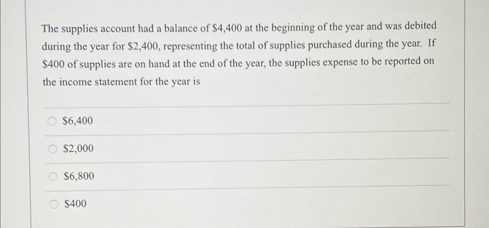 Solved The supplies account had a balance of 4,400 ﻿at the