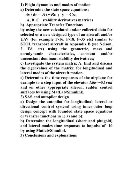 Solved 1) Flight Dynamics And Modes Of Motion A) Determine | Chegg.com