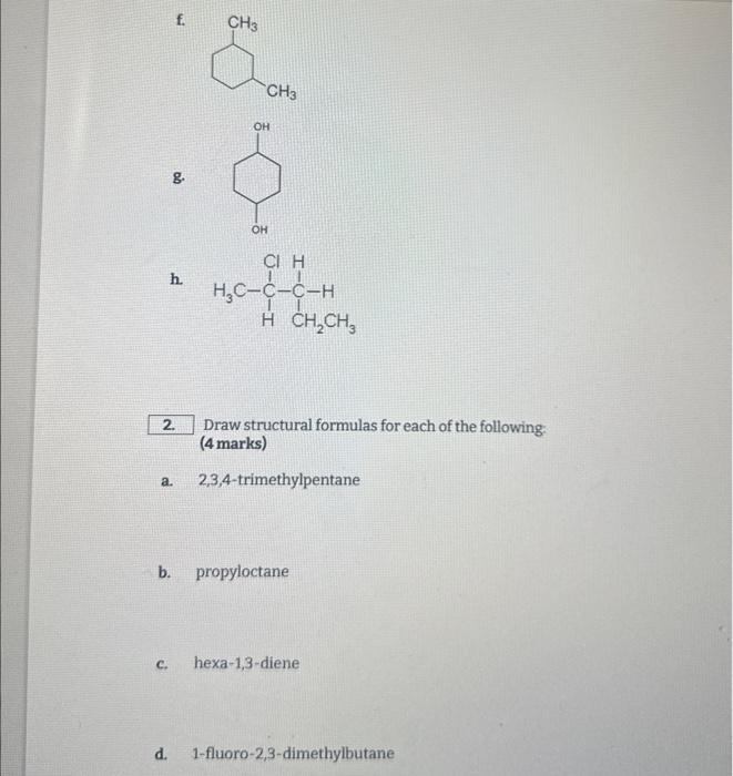 Solved Write IUPAC Names For Each Of The Following | Chegg.com