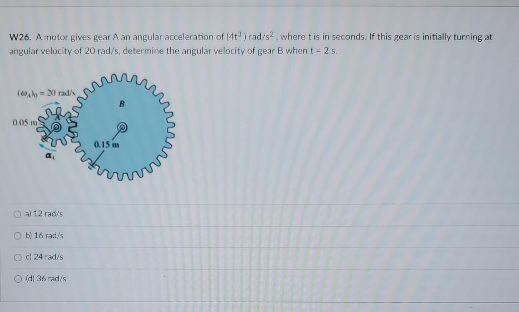 Solved W26. A motor gives gear A an angular acceleration of