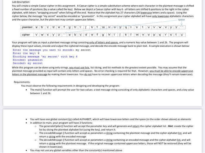 Solved Requirement a. generate Cipher: Uses the key, | Chegg.com