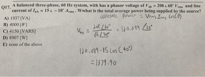 Solved 120,089 (300 Q17. A Balanced Three-phase, 60 Hz | Chegg.com