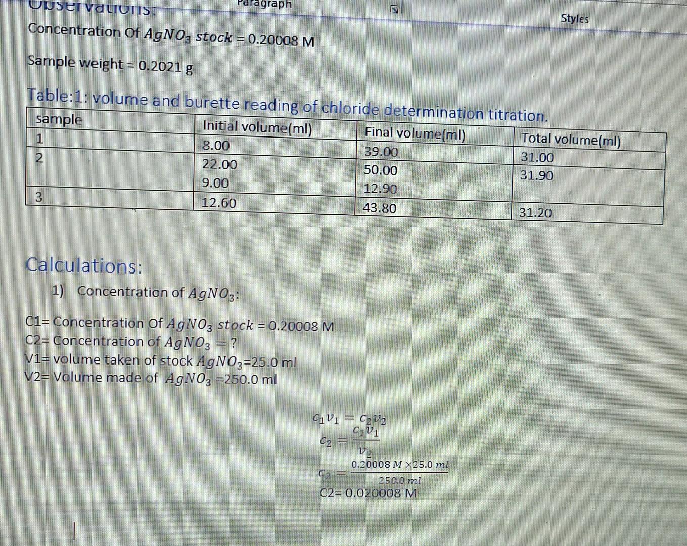 Solved sample titration with agno3 to determine chloride | Chegg.com