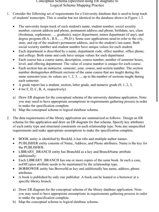 Conceptual schema (specified using ER diagram) to | Chegg.com
