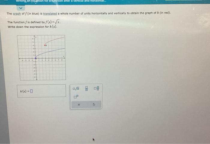 Solved The graph of f (in blue) is translated a whole number | Chegg.com